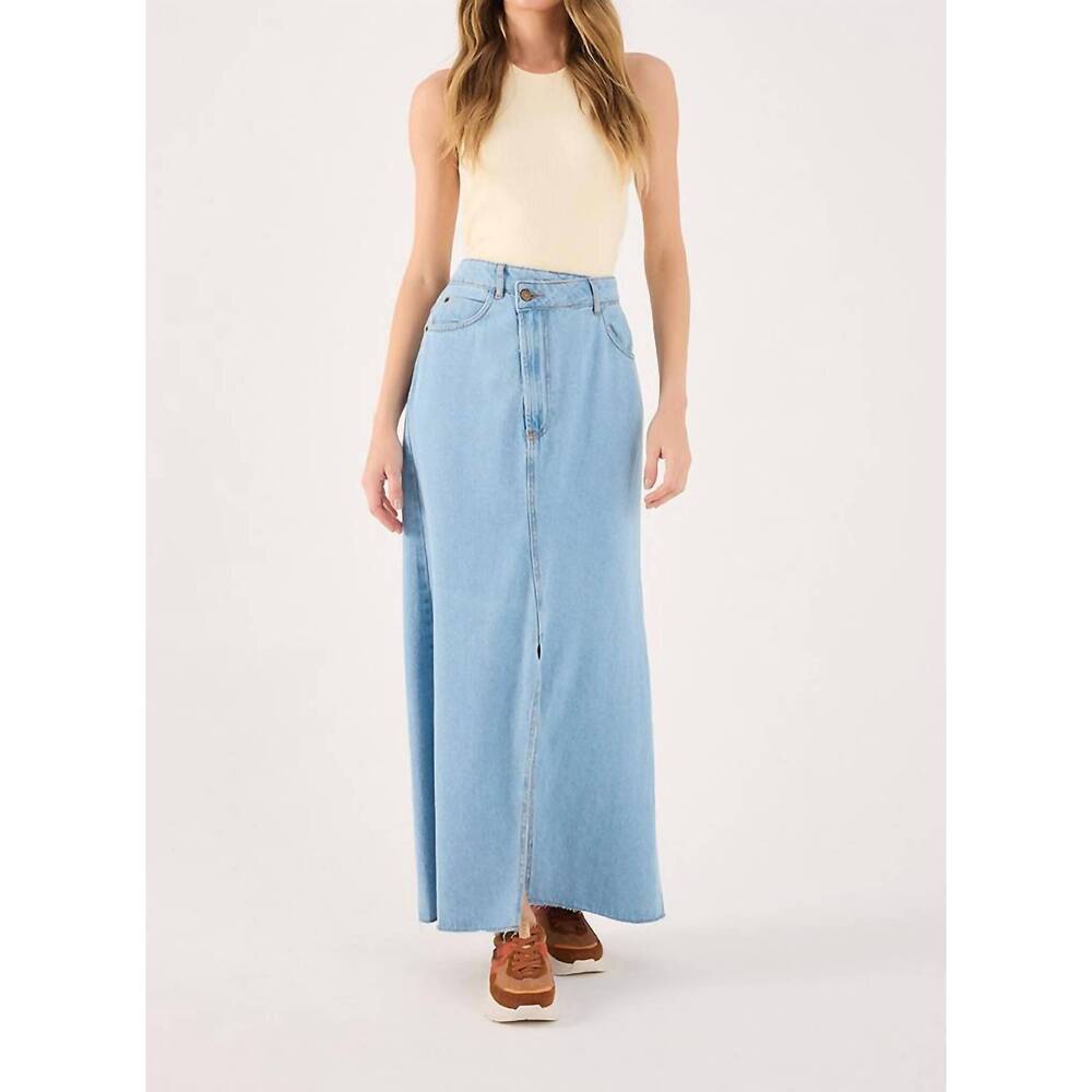 NEW DRESS TO jean skirt with slit in light denim